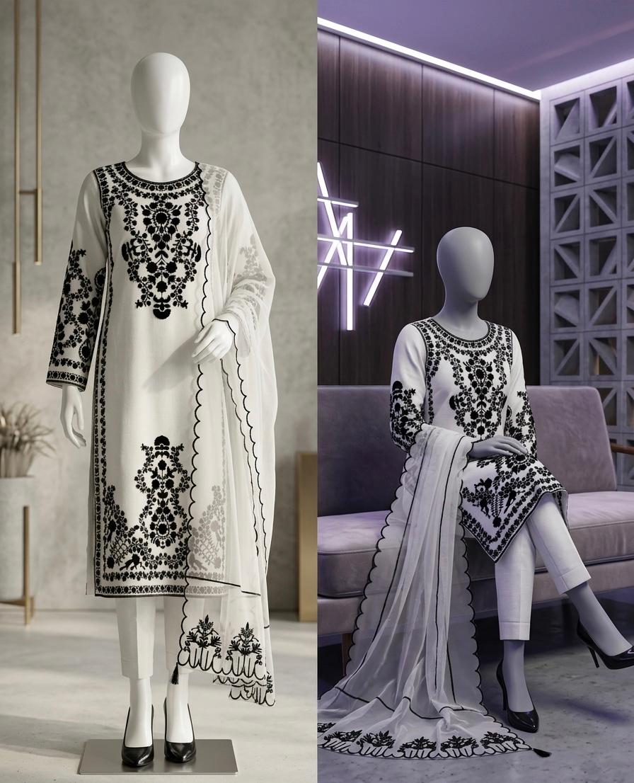Elegant Black Embroidered 3 Piece Suit