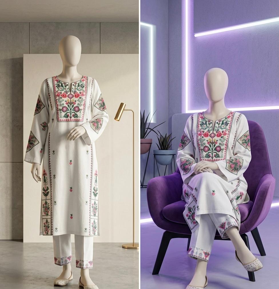 White Embroidered Cotton 2 Piece Set