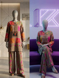 Brown Printed Arabic Lawn 2 Piece Set