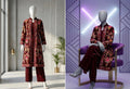 Maroon Embroidered Katan Silk 3 Piece Set