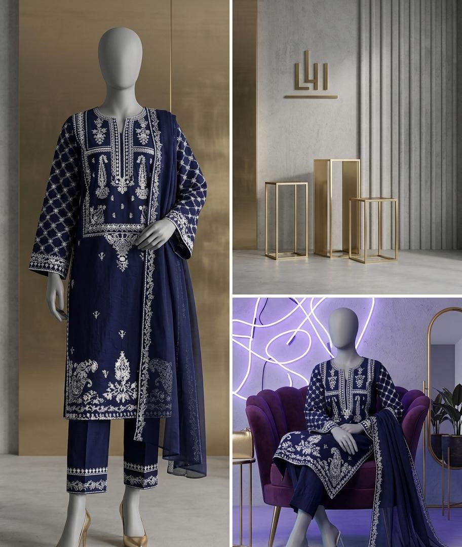 Blue Embroidered Lawn 2 Piece Suit